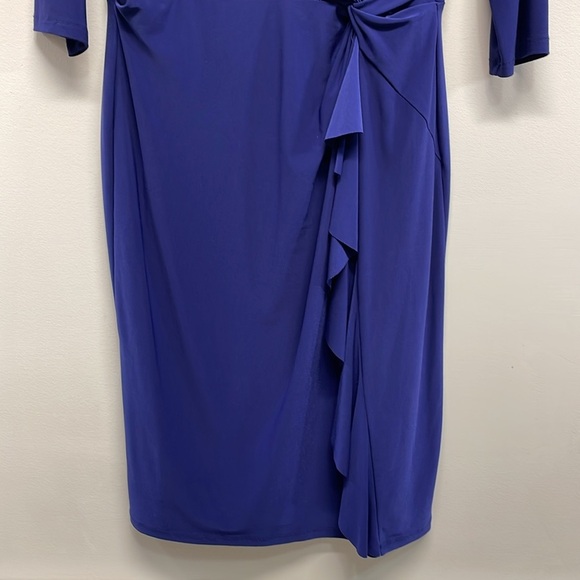 Lauren Ralph Lauren Navy Twist Front Stretch Jersey 3/4 Sleeve Midi Dress 12 - Picture 3 of 16